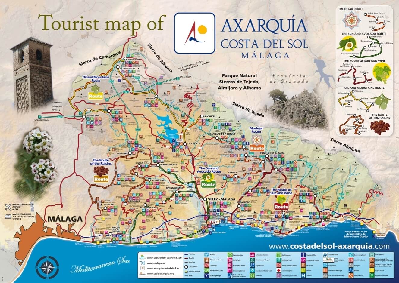 Toerische kaart Axarquía en Costa del Sol